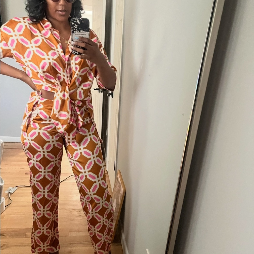 Zara Vibrant Geometric Jumpsuit in Orange and Pink